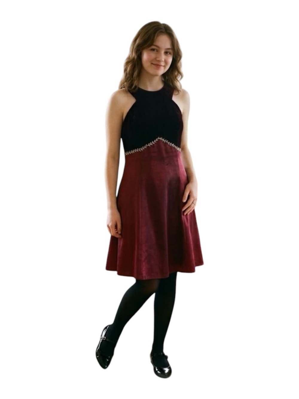 VTG Jessica McClintock Gunne Sax Girls Velvet Satin Dress Sz 9/10 Burgundy Chic
